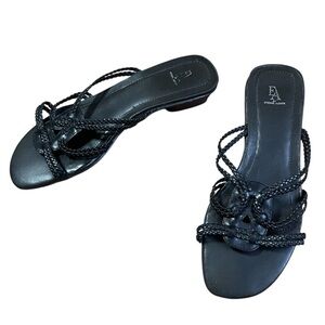 Etienne Aigner Black Sandals with Braided Intricate Straps‎ with Kitten Heels